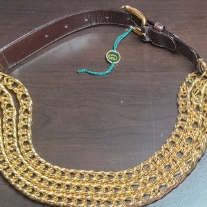 GUCCI BURGUNDY BELT w/GOLD CHAINS